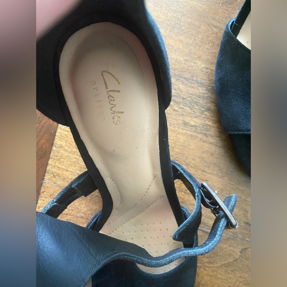 Clarks suede heeled sandals black 7 - Picture 13 of 13